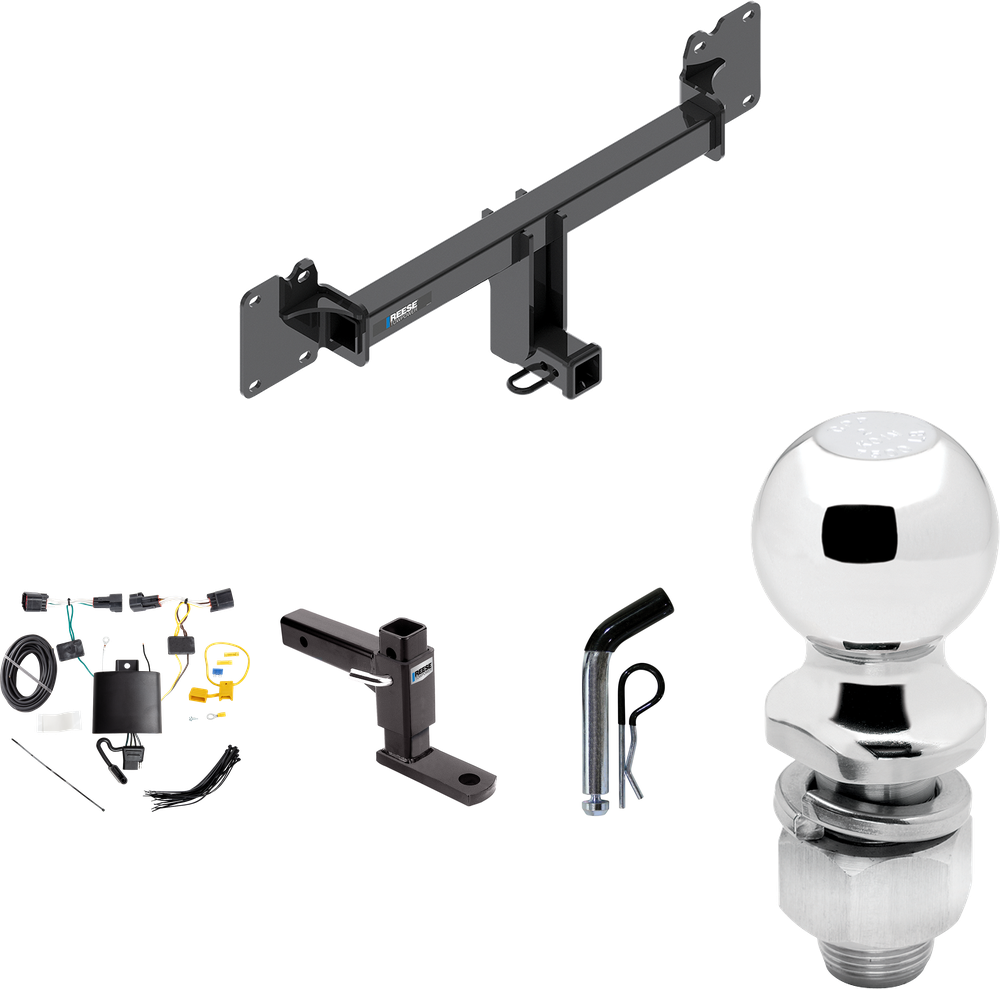 Fits 2017-2021 Jaguar F-Pace Trailer Hitch Tow PKG w/ 4-Flat Wiring + Adjustable Drop Rise Ball Mount + Pin/Clip + 2" Ball By Reese Towpower