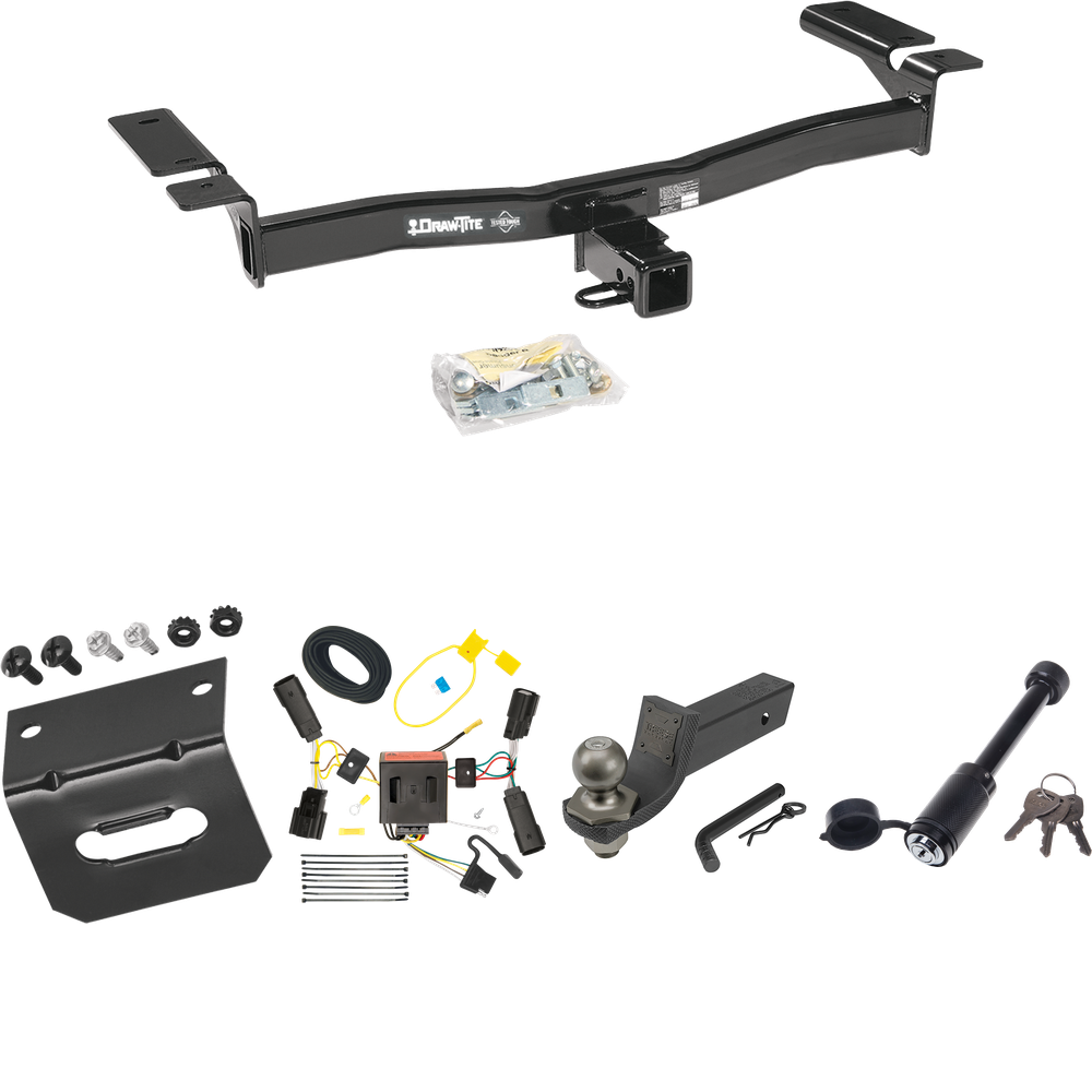 Fits 2011-2014 Ford Edge Trailer Hitch Tow PKG w/ 4-Flat Wiring + Interlock Tactical Starter Kit w/ 2" Drop & 2" Ball + Tactical Dogbone Lock + Wiring Bracket (Excludes: Sport Models) By Draw-Tite