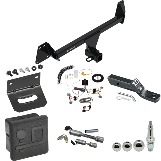Fits 2022-2023 Toyota Corolla Cross Trailer Hitch Tow PKG w/ 4-Flat Wiring + Ball Mount w/ 2" Drop + Interchangeable Ball 1-7/8" & 2" & 2-5/16" + Wiring Bracket + Dual Hitch & Coupler Locks + Hitch Cover (For w/LED Taillights Models) By Draw-Tite