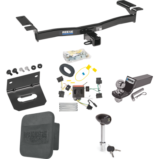 Fits 2007-2010 Ford Edge Trailer Hitch Tow PKG w/ 4-Flat Wiring + Starter Kit Ball Mount w/ 2" Drop & 2" Ball + 1-7/8" Ball + Wiring Bracket + Hitch Lock + Hitch Cover (Excludes: Sport Models) By Reese Towpower