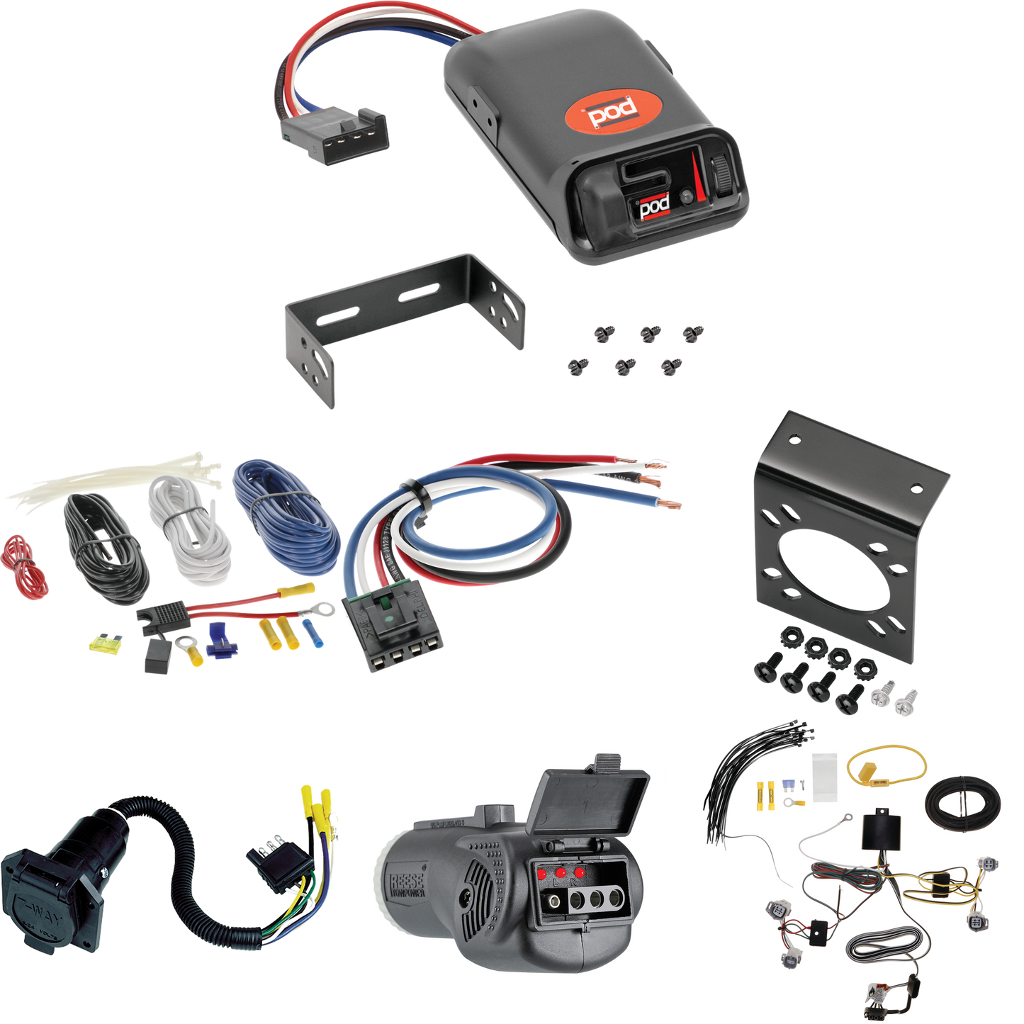 Se adapta al cableado de RV de 7 vías Toyota Corolla Cross 2022-2023 + control de freno POD serie Pro + adaptador de cableado BC genérico + probador 2 en 1 y adaptador de 7 a 4 vías (para modelos con luces traseras LED) de Tekonsha