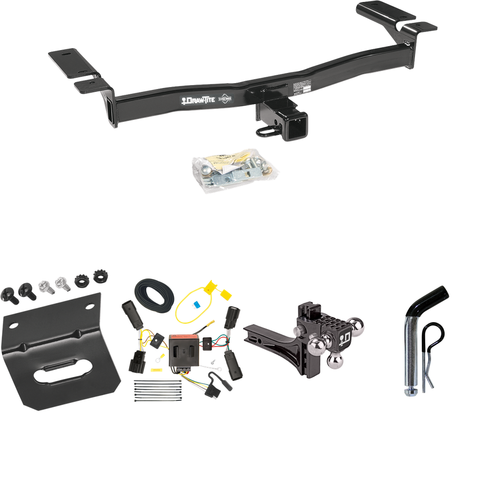 Fits 2011-2014 Ford Edge Trailer Hitch Tow PKG w/ 4-Flat Wiring Harness + Adjustable Drop Rise Triple Ball Ball Mount 1-7/8" & 2" & 2-5/16" Trailer Balls + Pin/Clip + Wiring Bracket (Excludes: Sport Models) By Draw-Tite