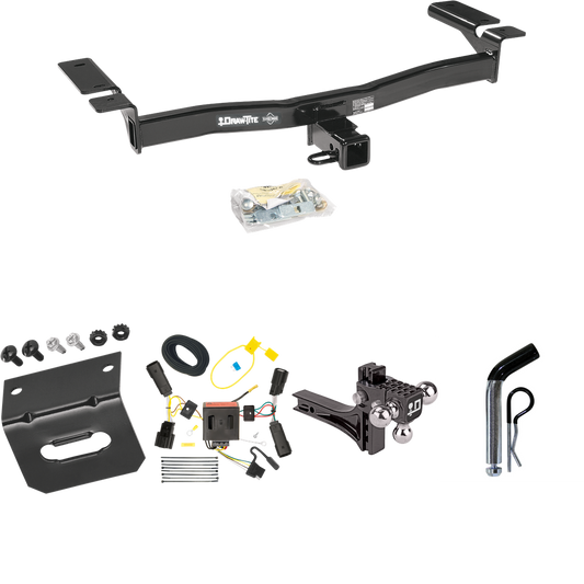 Fits 2011-2014 Ford Edge Trailer Hitch Tow PKG w/ 4-Flat Wiring Harness + Adjustable Drop Rise Triple Ball Ball Mount 1-7/8" & 2" & 2-5/16" Trailer Balls + Pin/Clip + Wiring Bracket (Excludes: Sport Models) By Draw-Tite