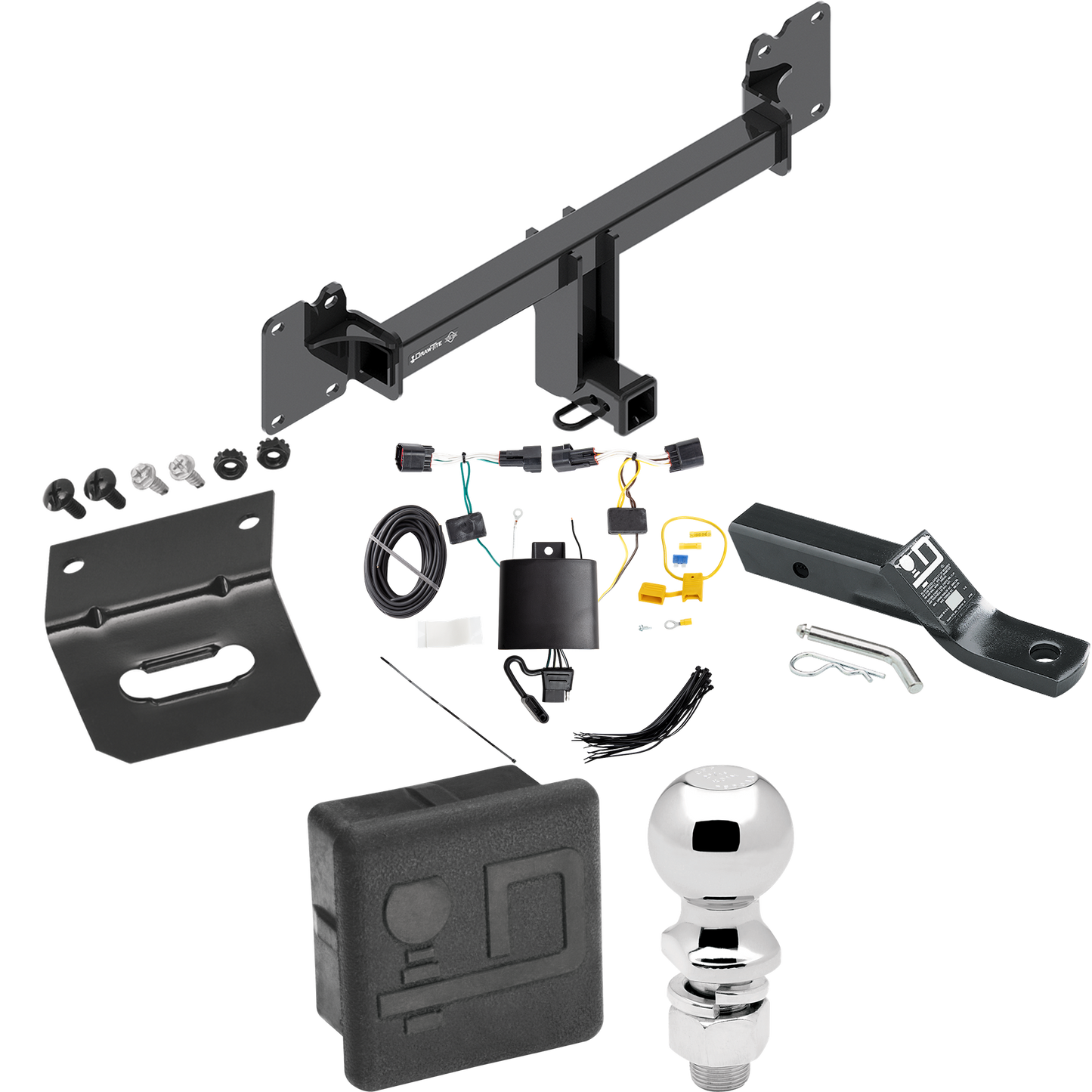 Fits 2017-2021 Jaguar F-Pace Trailer Hitch Tow PKG w/ 4-Flat Wiring + Ball Mount w/ 2" Drop + 2-5/16" Ball + Wiring Bracket + Hitch Cover By Draw-Tite