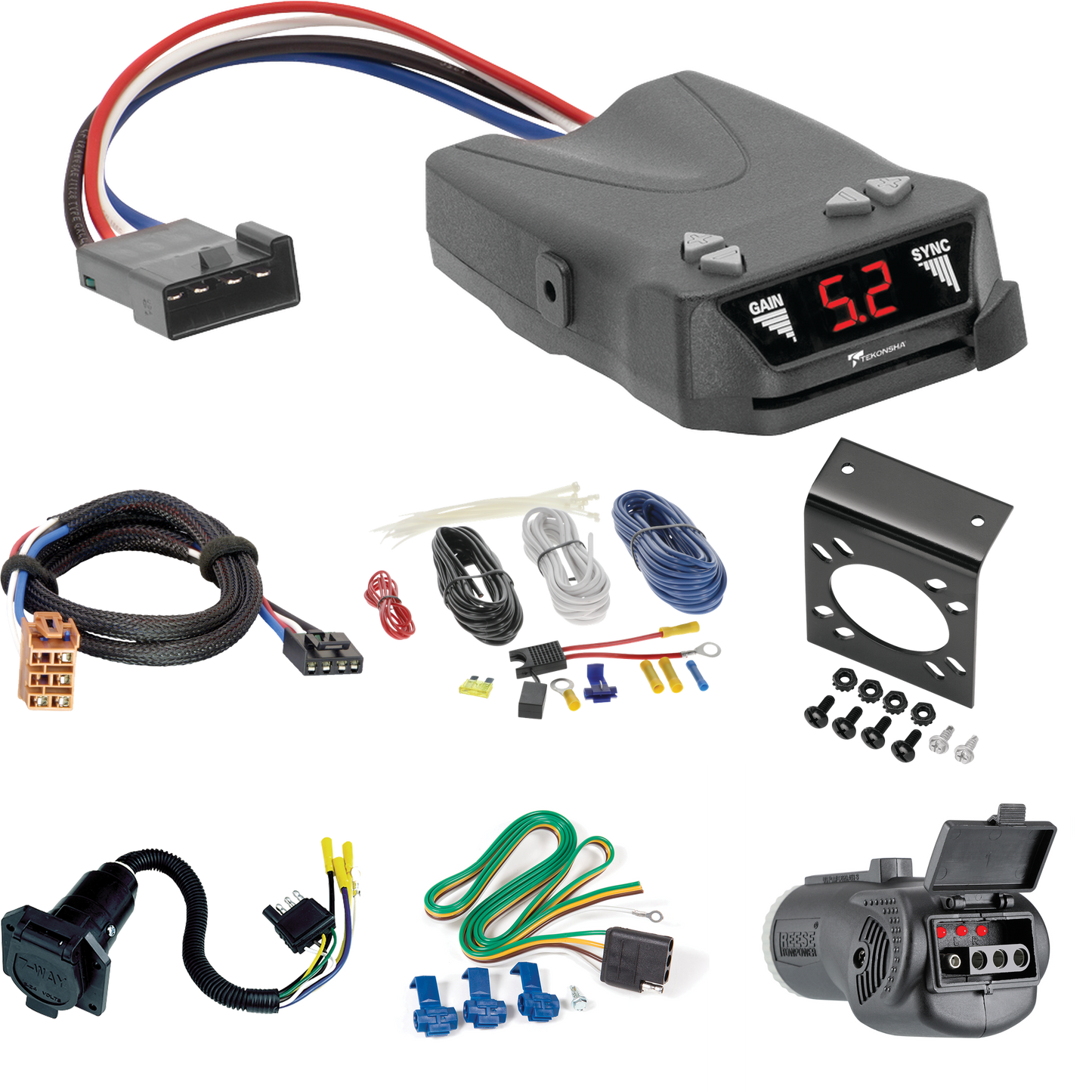 Fits 1995-1999 Chevrolet Tahoe 7-Way RV Wiring + Tekonsha Brakeman IV Brake Control + Plug & Play BC Adapter + 2 in 1 Tester & 7-Way to 4-Way Adapter By Reese Towpower