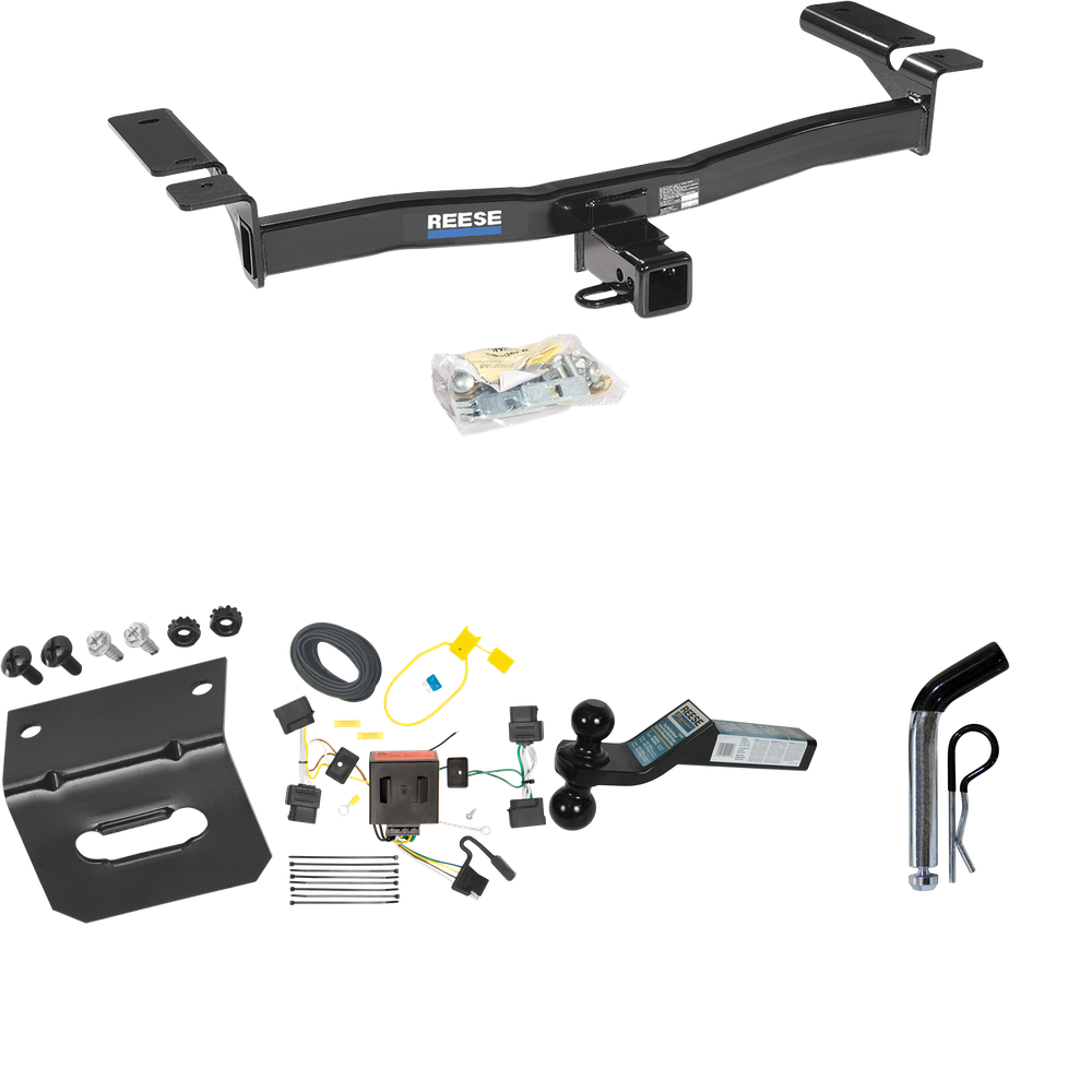 Se adapta al paquete de enganche de remolque Ford Edge 2007-2010 con arnés de cableado de 4 planos + soporte de bola doble bolas de remolque de 2" y 2-5/16" + pasador/clip + soporte de cableado (excluye: modelos deportivos) de Reese Towpower