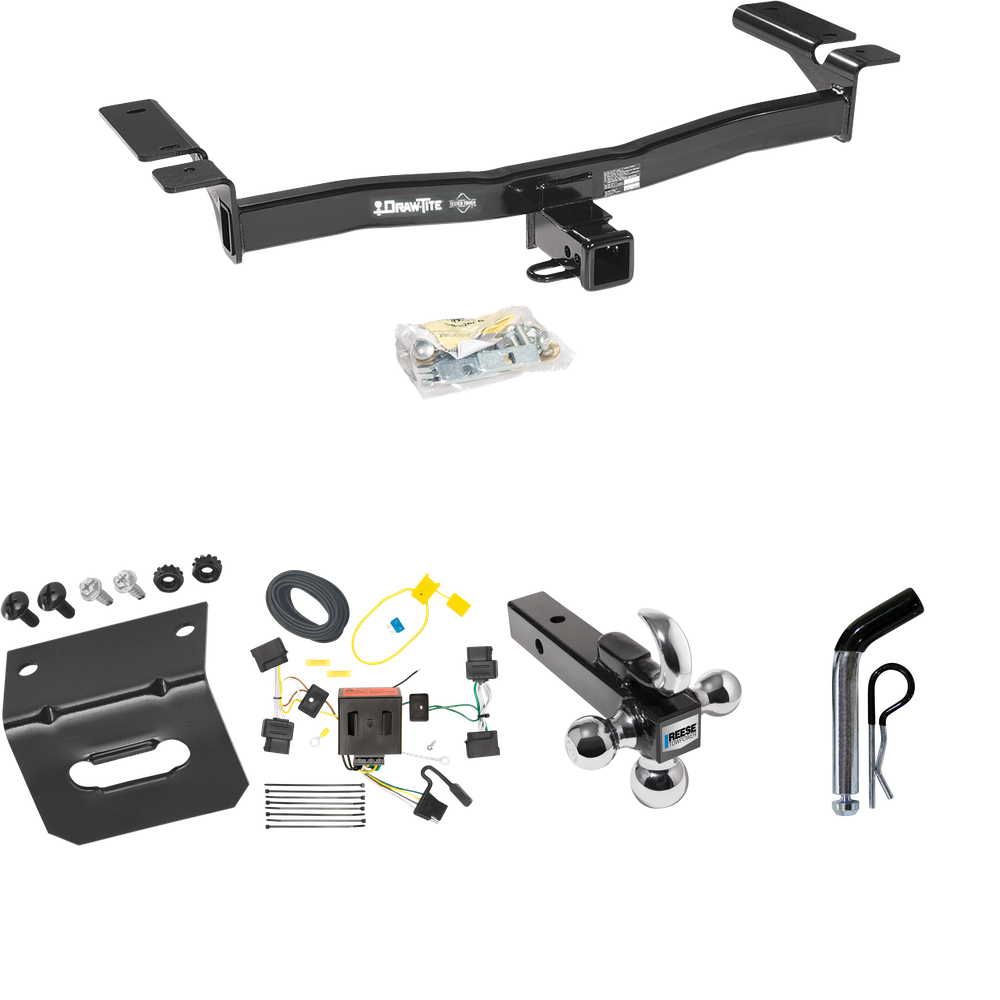 Fits 2007-2010 Ford Edge Trailer Hitch Tow PKG w/ 4-Flat Wiring Harness + Triple Ball Ball Mount 1-7/8" & 2" & 2-5/16" Trailer Balls w/ Tow Hook + Pin/Clip + Wiring Bracket (Excludes: Sport Models) By Draw-Tite