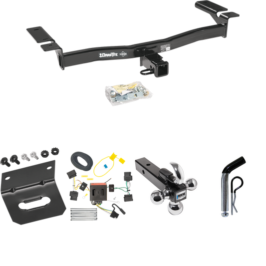 Fits 2007-2010 Ford Edge Trailer Hitch Tow PKG w/ 4-Flat Wiring Harness + Triple Ball Ball Mount 1-7/8" & 2" & 2-5/16" Trailer Balls w/ Tow Hook + Pin/Clip + Wiring Bracket (Excludes: Sport Models) By Draw-Tite