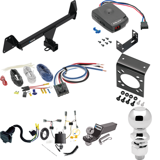 Fits 2022-2023 Toyota Corolla Cross Trailer Hitch Tow PKG w/ Pro Series Pilot Brake Control + Generic BC Wiring Adapter + 7-Way RV Wiring + 2" & 2-5/16" Ball & Drop Mount (Excludes: w/LED Taillights Models) By Reese Towpower