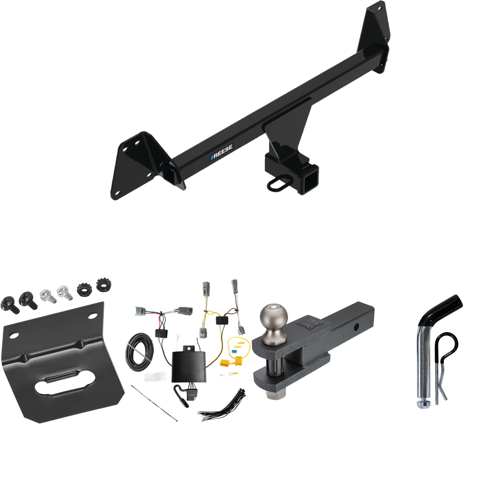 Fits 2022-2023 Toyota Corolla Cross Trailer Hitch Tow PKG w/ 4-Flat Wiring Harness + Clevis Hitch Ball Mount w/ 2" Ball + Pin/Clip + Wiring Bracket (Excludes: w/LED Taillights Models) By Reese Towpower