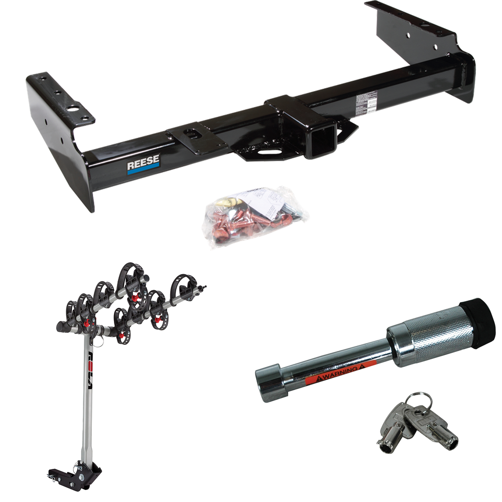 Fits 1999-2000 Cadillac Escalade Trailer Hitch Tow PKG w/ 4 Bike Carrier Rack + Hitch Lock By Reese Towpower