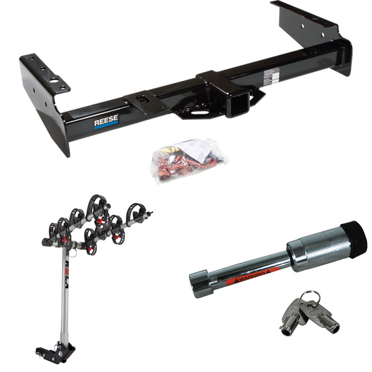 Fits 1992-1999 Chevrolet Suburban C1500 Trailer Hitch Tow PKG w/ 4 Bike Carrier Rack + Hitch Lock By Reese Towpower