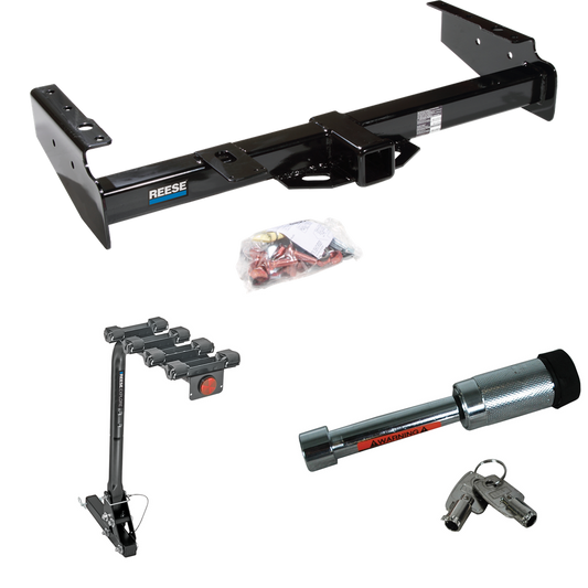 Fits 1992-2000 GMC Yukon Trailer Hitch Tow PKG w/ 4 Bike Carrier Rack + Hitch Lock By Reese Towpower