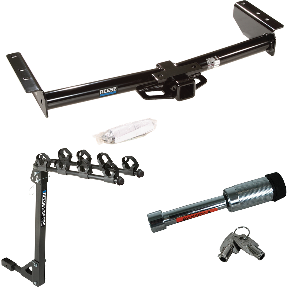 Fits 2002-2002 Cadillac Escalade EXT Trailer Hitch Tow PKG w/ 4 Bike Carrier Rack + Hitch Lock By Reese Towpower