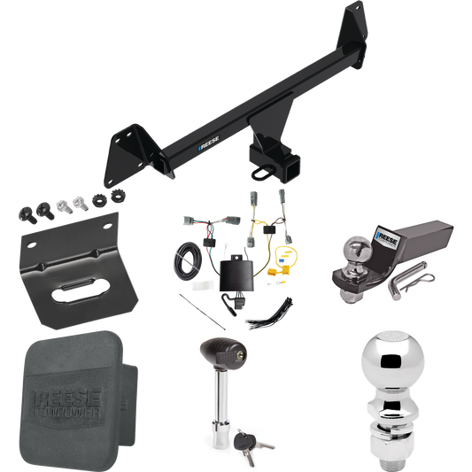 Fits 2022-2023 Toyota Corolla Cross Trailer Hitch Tow PKG w/ 4-Flat Wiring + Starter Kit Ball Mount w/ 2" Drop & 2" Ball + 2-5/16" Ball + Wiring Bracket + Hitch Lock + Hitch Cover (Excludes: w/LED Taillights Models) By Reese Towpower