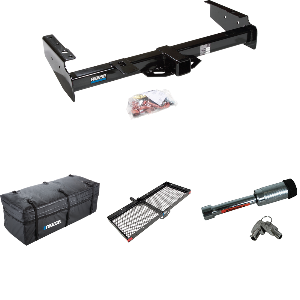 Fits 1992-1999 GMC Suburban C2500 Trailer Hitch Tow PKG w/ 48" x 20" Cargo Carrier + Cargo Bag + Hitch Lock By Reese Towpower