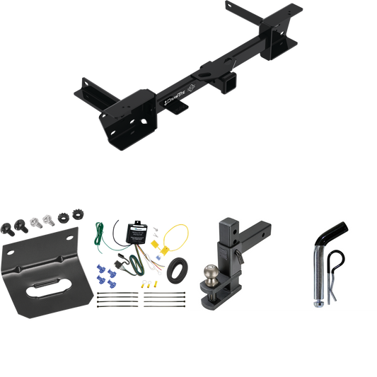 Se adapta al paquete de enganche de remolque Subaru Ascent 2023-2023 con arnés de cableado de 4 planos + soporte de bola de enganche de elevación de caída ajustable con bola de 2" + pasador/clip + soporte de cableado de Draw-Tite