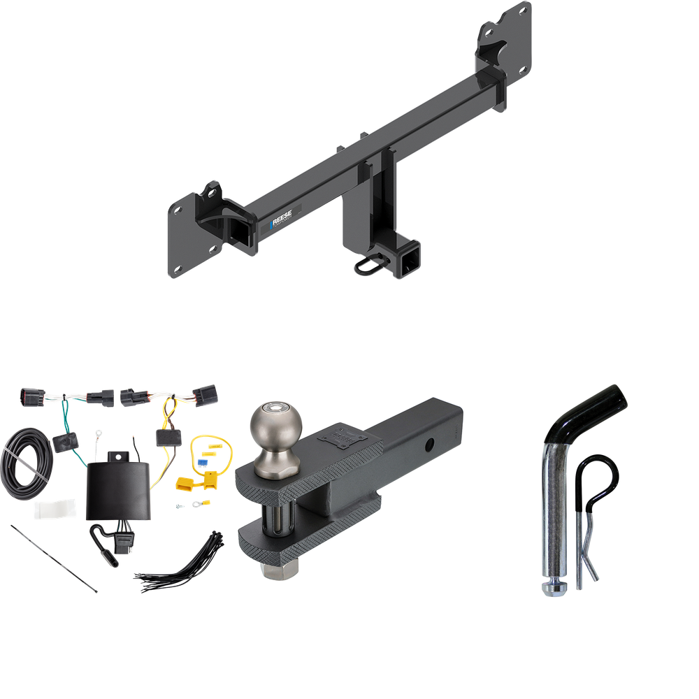 Fits 2017-2021 Jaguar F-Pace Trailer Hitch Tow PKG w/ 4-Flat Wiring + Clevis Hitch Ball Mount w/ 2" Ball + Pin/Clip By Reese Towpower