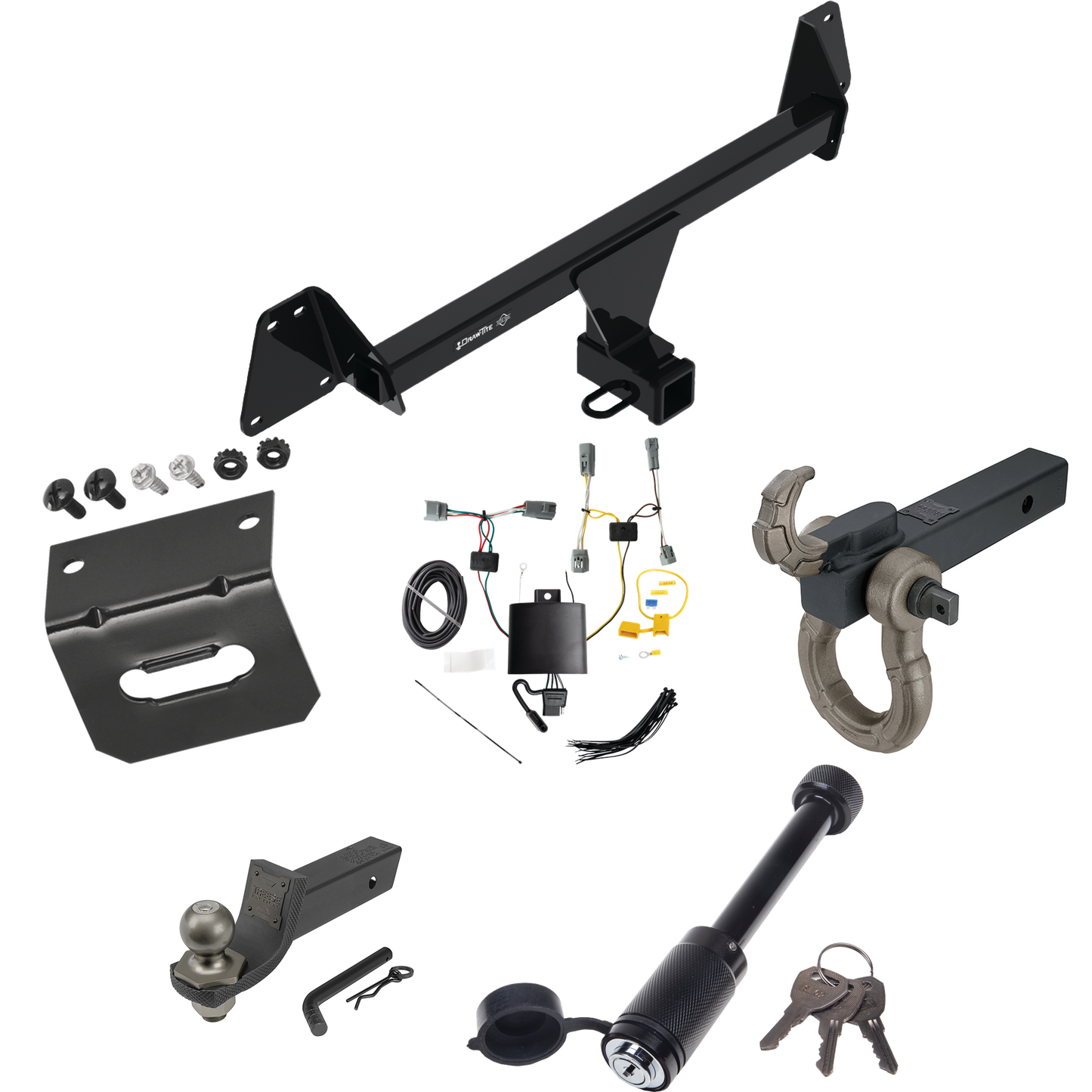 Fits 2022-2023 Toyota Corolla Cross Trailer Hitch Tow PKG w/ 4-Flat Wiring + Interlock Tactical Starter Kit w/ 2" Drop & 2" Ball + Tactical Hook & Shackle Mount + Tactical Dogbone Lock + Wiring Bracket (Excludes: w/LED Taillights Models) By Draw-Tite