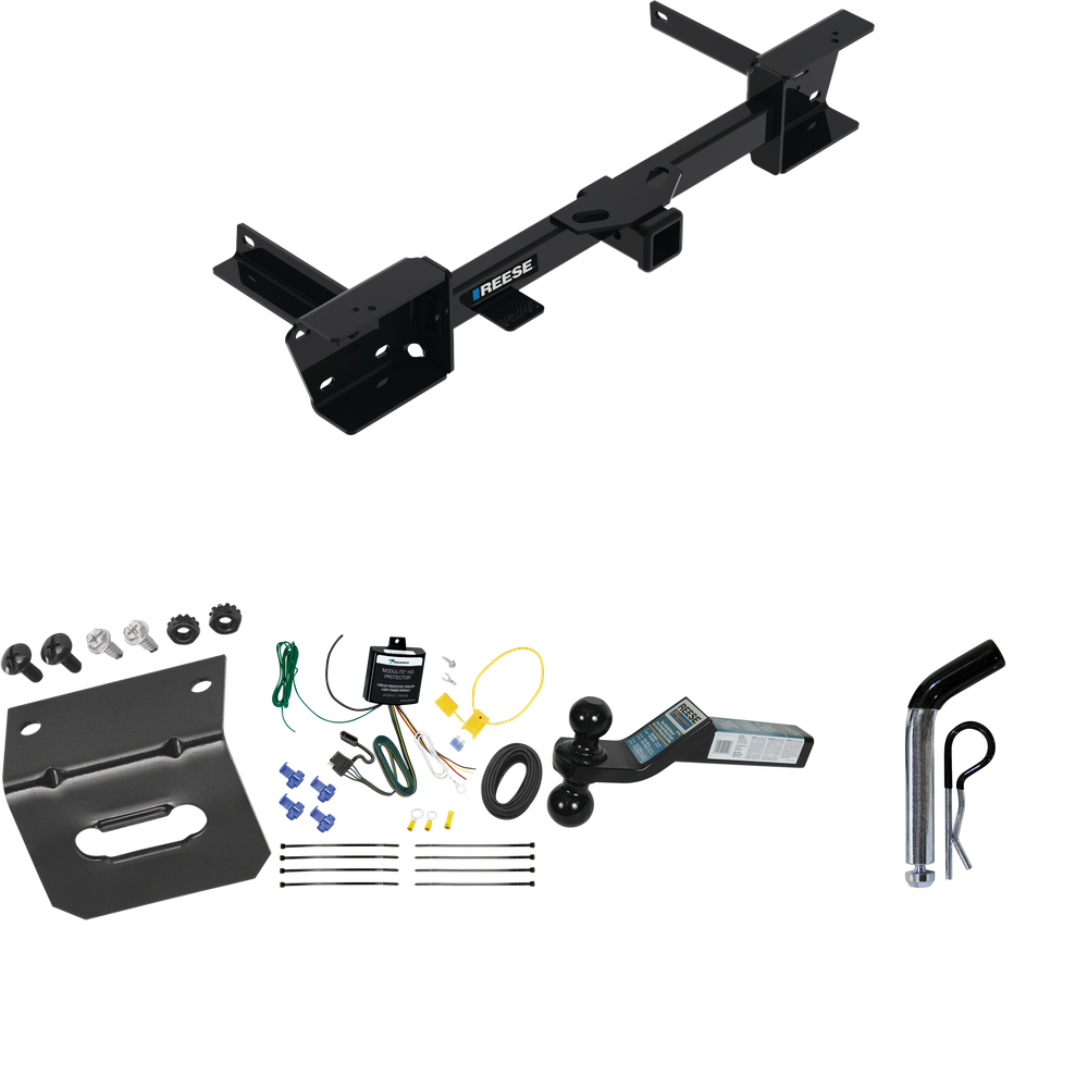 Fits 2023-2023 Subaru Ascent Trailer Hitch Tow PKG w/ 4-Flat Wiring Harness + Dual Ball Ball Mount 2" & 2-5/16" Trailer Balls + Pin/Clip +  Wiring Bracket By Reese Towpower