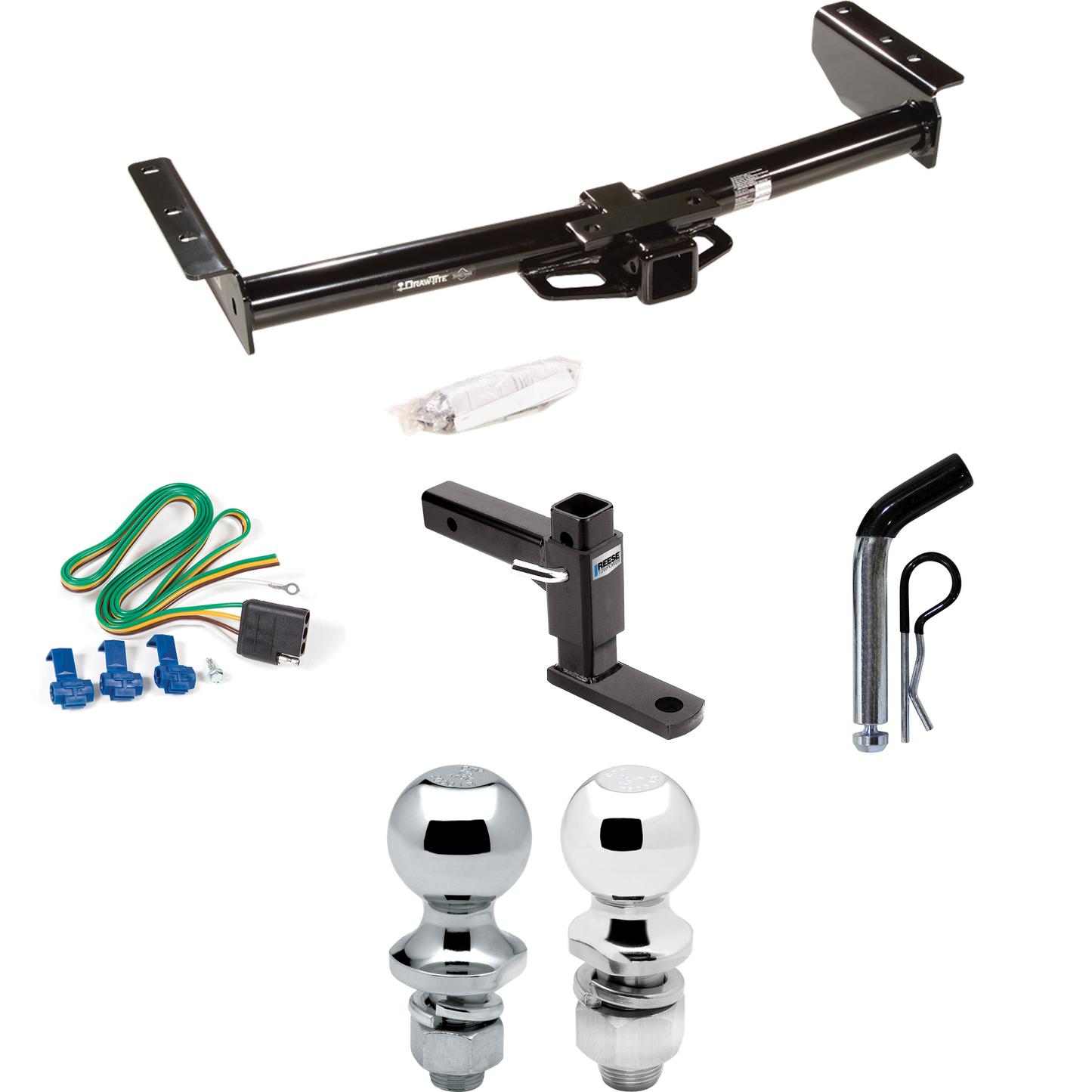 Fits 2002-2002 Cadillac Escalade EXT Trailer Hitch Tow PKG w/ 4-Flat Wiring + Adjustable Drop Rise Ball Mount + Pin/Clip + 2" Ball + 1-7/8" Ball By Draw-Tite