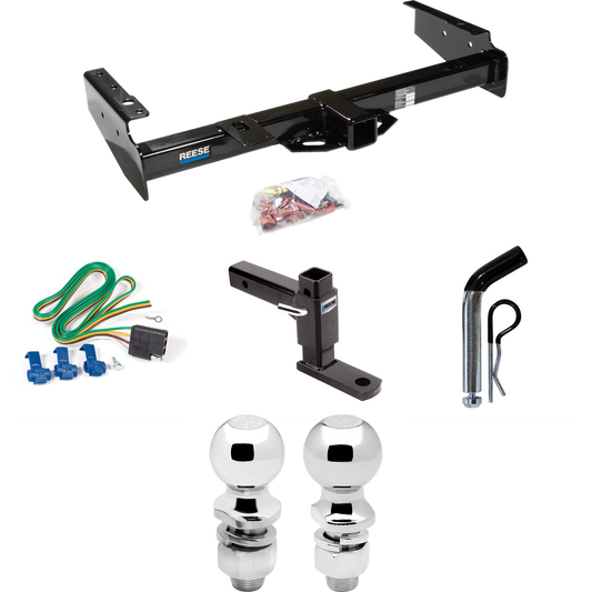 Fits 1995-2000 Chevrolet Tahoe Trailer Hitch Tow PKG w/ 4-Flat Wiring + Adjustable Drop Rise Ball Mount + Pin/Clip + 2" Ball + 2-5/16" Ball By Reese Towpower