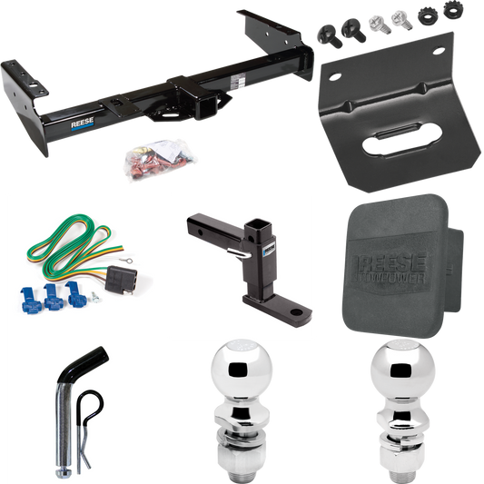 Fits 1992-1999 GMC Suburban K1500 Trailer Hitch Tow PKG w/ 4-Flat Wiring + Adjustable Drop Rise Ball Mount + Pin/Clip + 2" Ball + 2-5/16" Ball + Wiring Bracket + Hitch Cover By Reese Towpower