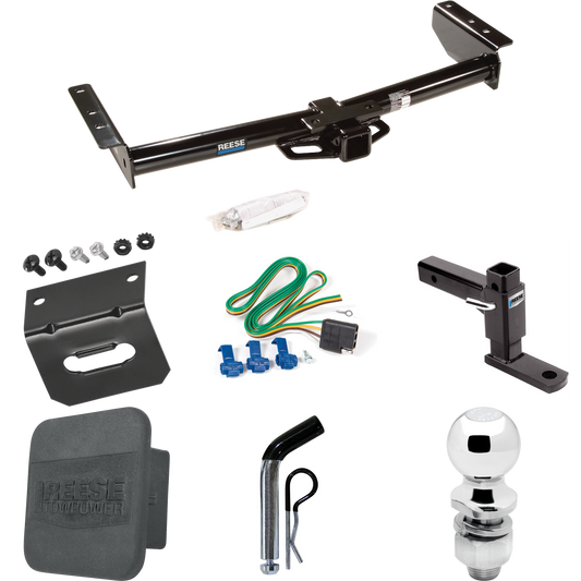 Fits 2002-2002 Cadillac Escalade Trailer Hitch Tow PKG w/ 4-Flat Wiring + Adjustable Drop Rise Ball Mount + Pin/Clip + 2" Ball + Wiring Bracket + Hitch Cover By Reese Towpower