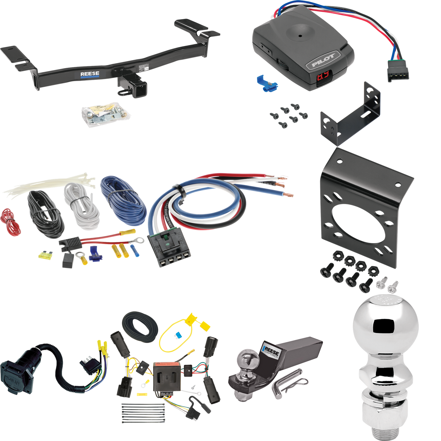 Fits 2011-2014 Ford Edge Trailer Hitch Tow PKG w/ Pro Series Pilot Brake Control + Generic BC Wiring Adapter + 7-Way RV Wiring + 2" & 2-5/16" Ball & Drop Mount (Excludes: Sport Models) By Reese Towpower