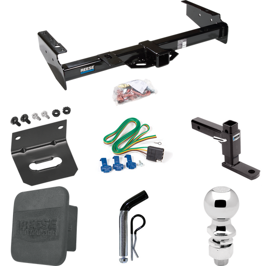 Fits 1992-1999 GMC Suburban K1500 Trailer Hitch Tow PKG w/ 4-Flat Wiring + Adjustable Drop Rise Ball Mount + Pin/Clip + 2-5/16" Ball + Wiring Bracket + Hitch Cover By Reese Towpower