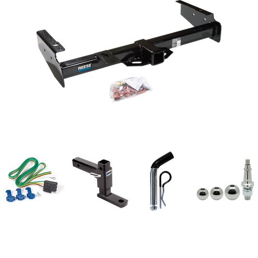 Fits 1992-1999 Chevrolet Suburban K1500 Trailer Hitch Tow PKG w/ 4-Flat Wiring + Adjustable Drop Rise Ball Mount + Pin/Clip + Inerchangeable 1-7/8" & 2" & 2-5/16" Balls By Reese Towpower