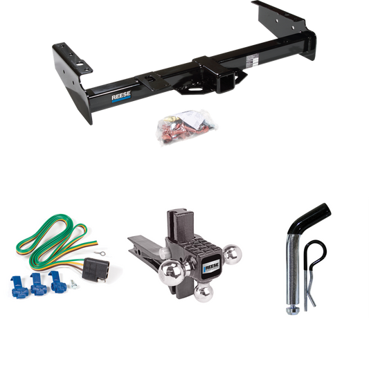 Fits 1999-2000 GMC Yukon Denali Trailer Hitch Tow PKG w/ 4-Flat Wiring + Adjustable Drop Rise Triple Ball Ball Mount 1-7/8" & 2" & 2-5/16" Trailer Balls + Pin/Clip By Reese Towpower