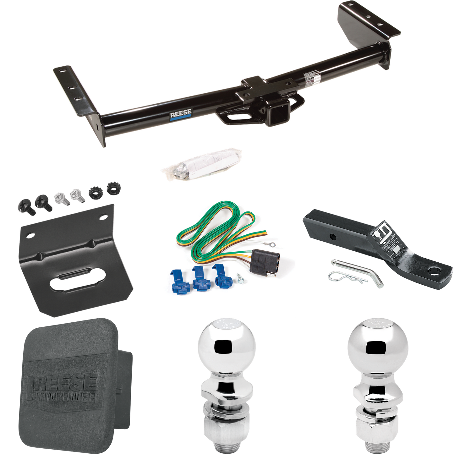 Fits 2002-2002 Cadillac Escalade Trailer Hitch Tow PKG w/ 4-Flat Wiring + Ball Mount w/ 2" Drop + 2" Ball + 2-5/16" Ball + Wiring Bracket + Hitch Cover By Reese Towpower