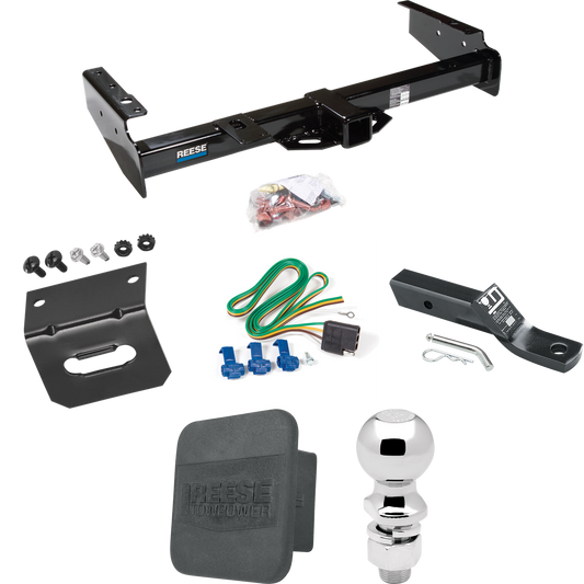 Fits 1992-1999 Chevrolet Suburban K2500 Trailer Hitch Tow PKG w/ 4-Flat Wiring + Ball Mount w/ 2" Drop + 2-5/16" Ball + Wiring Bracket + Hitch Cover By Reese Towpower