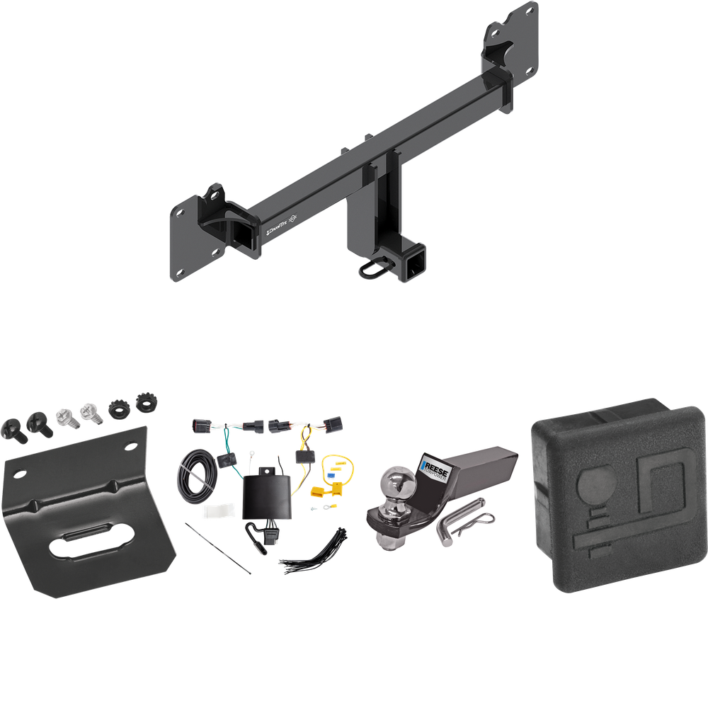 Fits 2017-2021 Jaguar F-Pace Trailer Hitch Tow PKG w/ 4-Flat Wiring + Starter Kit Ball Mount w/ 2" Drop & 2" Ball + Wiring Bracket + Hitch Cover By Draw-Tite