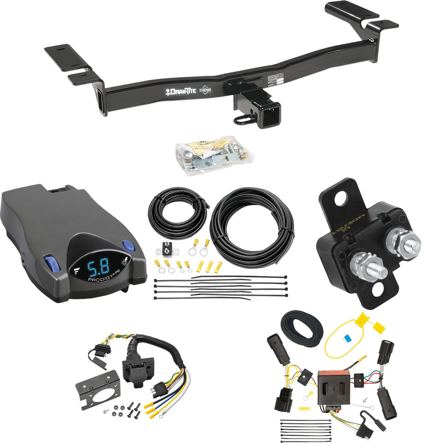 Fits 2011-2014 Ford Edge Trailer Hitch Tow PKG w/ Tekonsha Prodigy P2 Brake Control + 7-Way RV Wiring (Excludes: Sport Models) By Draw-Tite