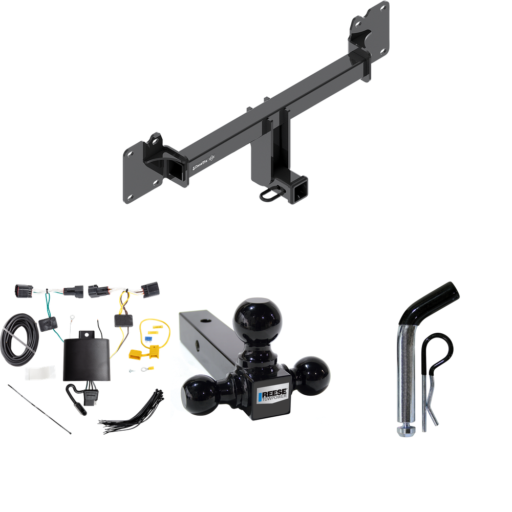 Fits 2017-2021 Jaguar F-Pace Trailer Hitch Tow PKG w/ 4-Flat Wiring + Triple Ball Ball Mount 1-7/8" & 2" & 2-5/16" Trailer Balls + Pin/Clip By Draw-Tite