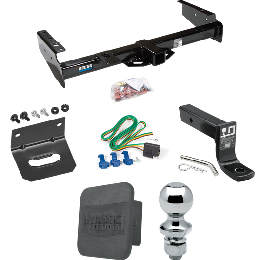 Se adapta al paquete de enganche de remolque GMC Suburban C2500 1992-1999 con 4 cables planos + soporte de bola con caída de 4" + bola de 1-7/8" + soporte de cableado + cubierta de enganche de Reese Towpower