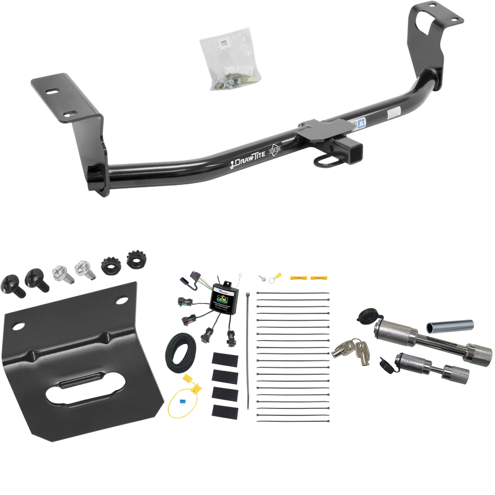 Fits 2008-2008 Toyota Corolla Trailer Hitch Tow PKG w/ 4-Flat Zero Contact "No Splice" Wiring Harness + Wiring Bracket + Dual Hitch & Coupler Locks By Draw-Tite