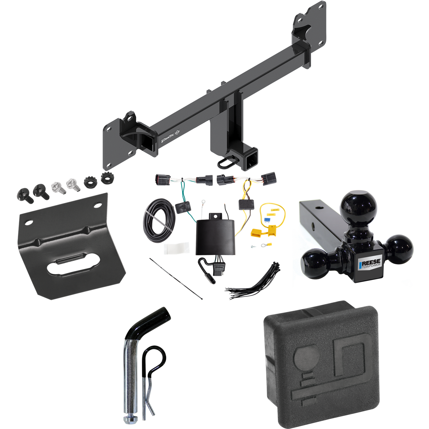 Fits 2017-2021 Jaguar F-Pace Trailer Hitch Tow PKG w/ 4-Flat Wiring + Triple Ball Ball Mount 1-7/8" & 2" & 2-5/16" Trailer Balls + Pin/Clip + Wiring Bracket + Hitch Cover By Draw-Tite