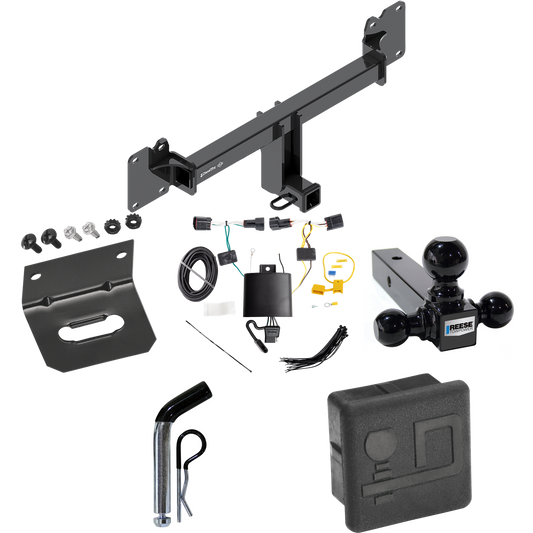 Fits 2017-2021 Jaguar F-Pace Trailer Hitch Tow PKG w/ 4-Flat Wiring + Triple Ball Ball Mount 1-7/8" & 2" & 2-5/16" Trailer Balls + Pin/Clip + Wiring Bracket + Hitch Cover By Draw-Tite