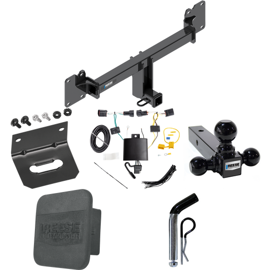 Se adapta al paquete de enganche de remolque Jaguar F-Pace 2017-2021 con 4 cables planos + soporte de bola triple de bolas de remolque de 1-7/8" y 2" y 2-5/16" + pasador/clip + soporte de cableado + enganche Portada de Reese Towpower