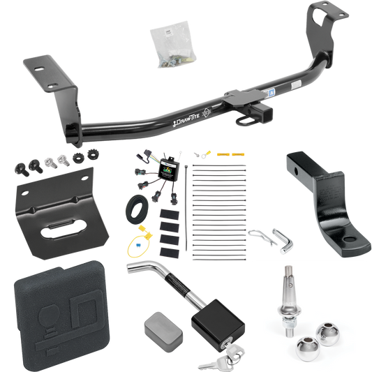 Fits 2008-2008 Toyota Corolla Trailer Hitch Tow PKG w/ 4-Flat Zero Contact "No Splice" Wiring Harness + Draw-Bar + Interchangeable 1-7/8" & 2" Balls + Wiring Bracket + Hitch Cover + Hitch Lock By Draw-Tite