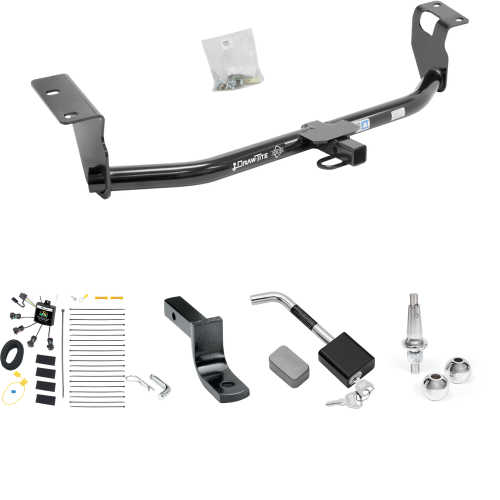 Fits 2008-2008 Toyota Corolla Trailer Hitch Tow PKG w/ 4-Flat Zero Contact "No Splice" Wiring Harness + Draw-Bar + Interchangeable 1-7/8" & 2" Balls + Hitch Lock By Draw-Tite