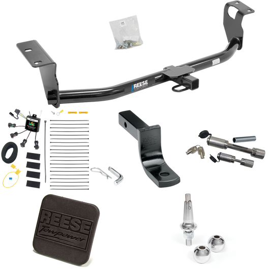 Fits 2008-2008 Toyota Corolla Trailer Hitch Tow PKG w/ 4-Flat Zero Contact "No Splice" Wiring Harness + Draw-Bar + Interchangeable 1-7/8" & 2" Balls + Hitch Cover + Dual Hitch & Coupler Locks By Reese Towpower