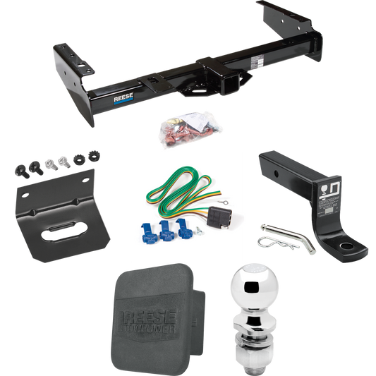 Fits 1999-2000 GMC Yukon Denali Trailer Hitch Tow PKG w/ 4-Flat Wiring + Ball Mount w/ 4" Drop + 2" Ball + Wiring Bracket + Hitch Cover By Reese Towpower