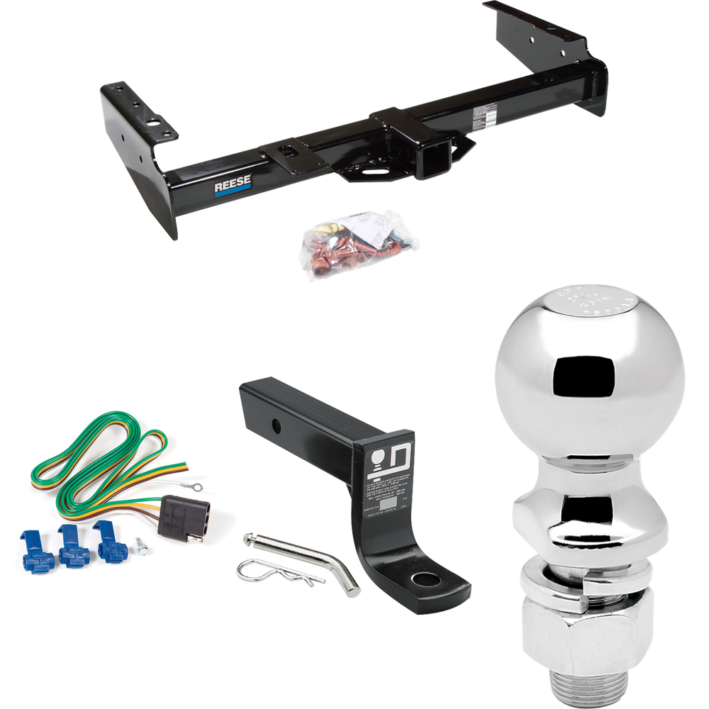 Fits 1992-1999 GMC Suburban C1500 Trailer Hitch Tow PKG w/ 4-Flat Wiring + Ball Mount w/ 4" Drop + 2-5/16" Ball By Reese Towpower