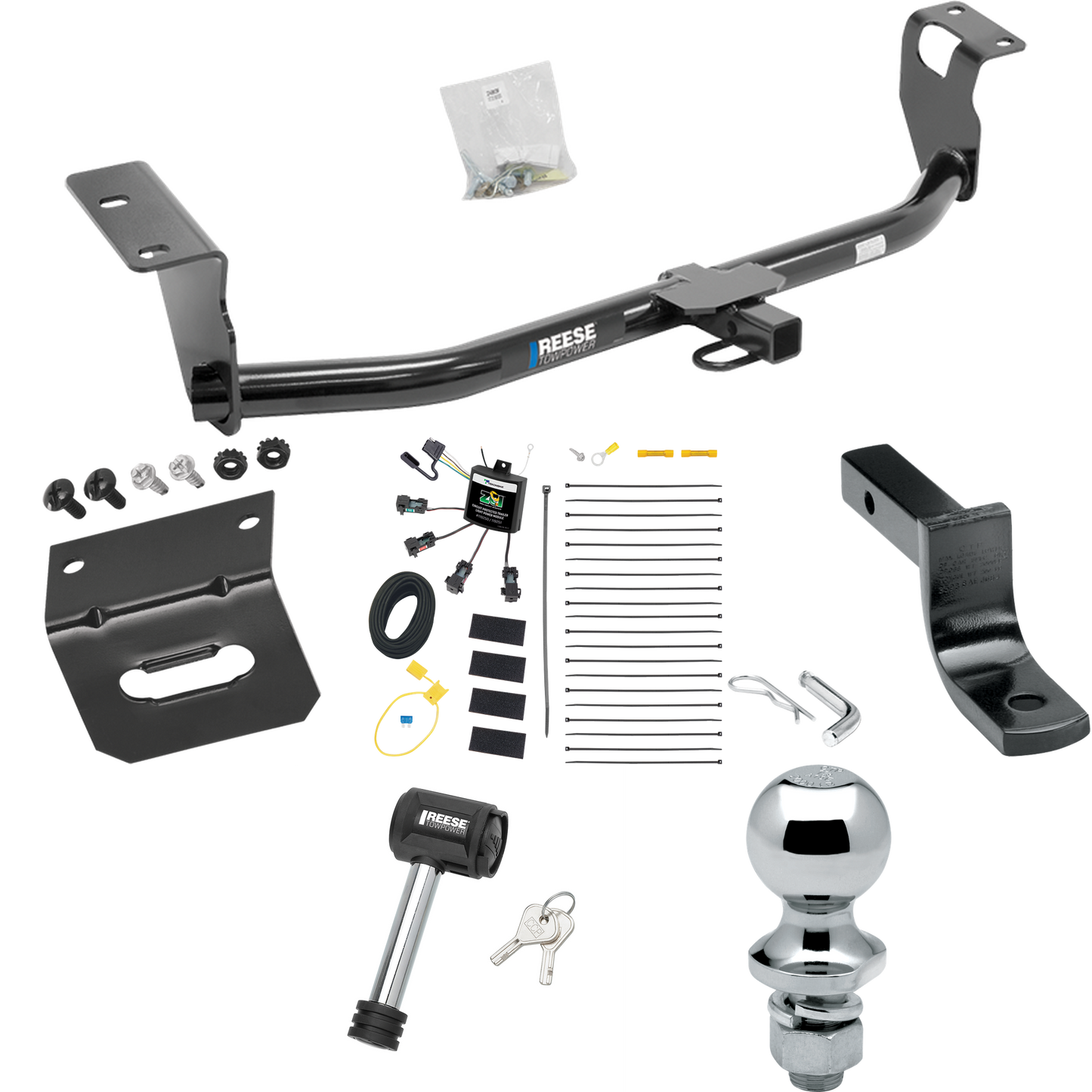 Fits 2008-2008 Toyota Corolla Trailer Hitch Tow PKG w/ 4-Flat Zero Contact "No Splice" Wiring Harness + Draw-Bar + 1-7/8" Ball + Wiring Bracket + Hitch Lock By Reese Towpower