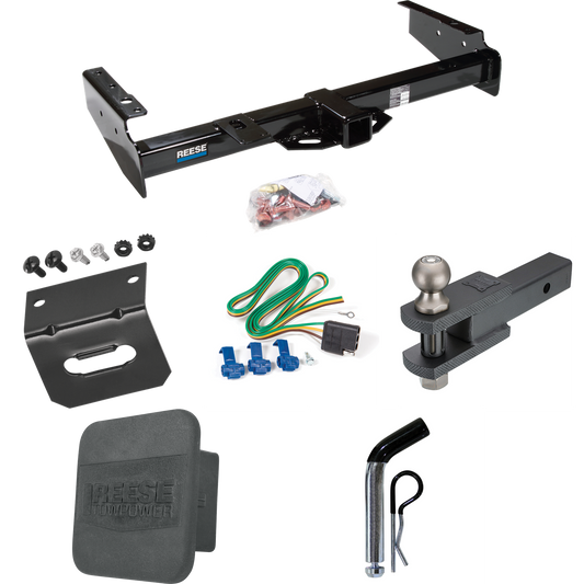 Fits 1992-1999 Chevrolet Suburban C1500 Trailer Hitch Tow PKG w/ 4-Flat Wiring + Clevis Hitch Ball Mount w/ 2" Ball + Pin/Clip + Wiring Bracket + Hitch Cover By Reese Towpower