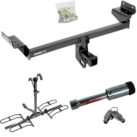 Fits 2019-2023 Lincoln Nautilus Trailer Hitch Tow PKG w/ 2 Bike Plaform Style Carrier Rack + Hitch Lock By Draw-Tite